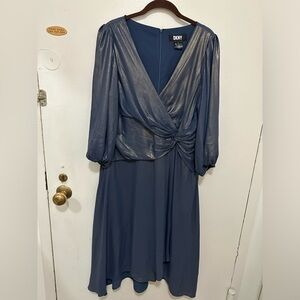 DKNY blue with gold shimmer cocktail dress - size 14